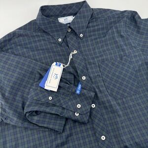 Southern Tide Intercoastal Stretch Plaid Button Down Shirt Men's L Navy Green